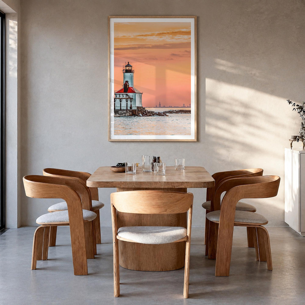 Lake Michigan no. 3 colorful photo poster of United States – vertical wall art in natural wood frame with white border, hangi