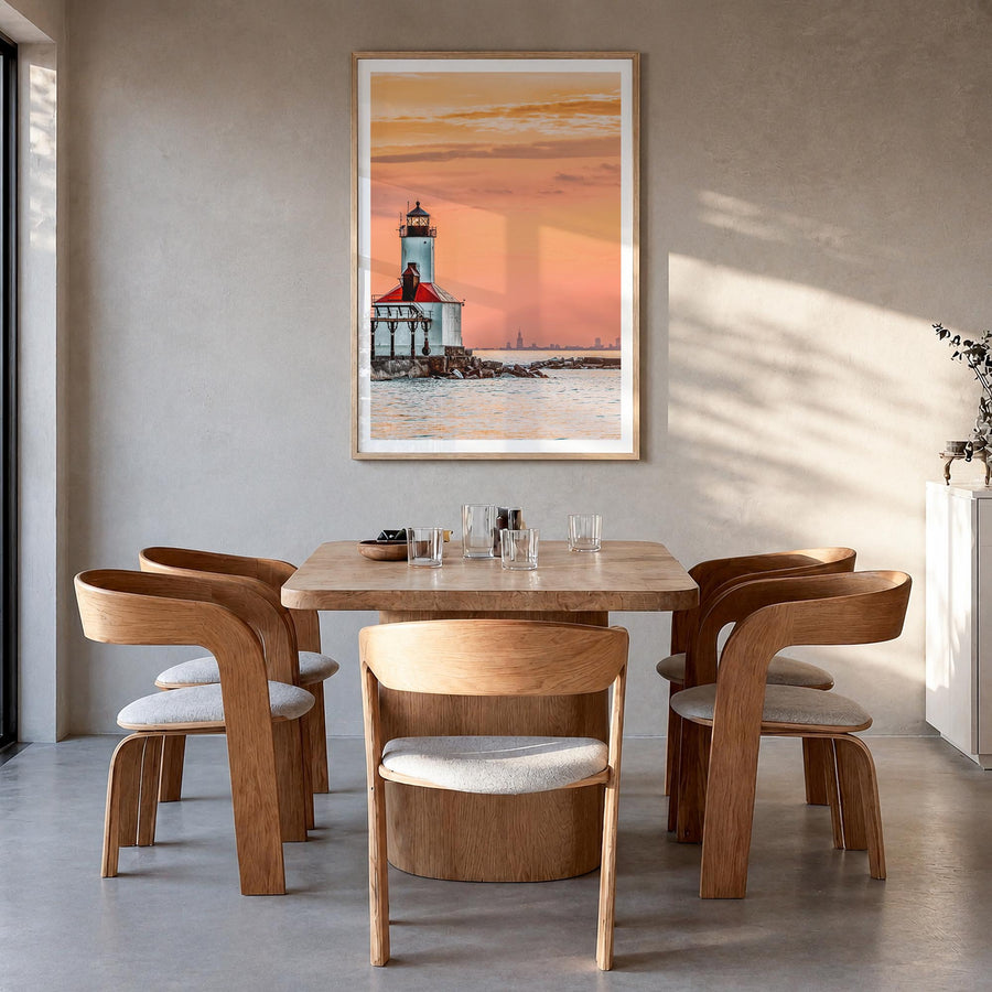 Lake Michigan no. 3 colorful photo poster of United States – vertical wall art in natural wood frame with white border, hangi