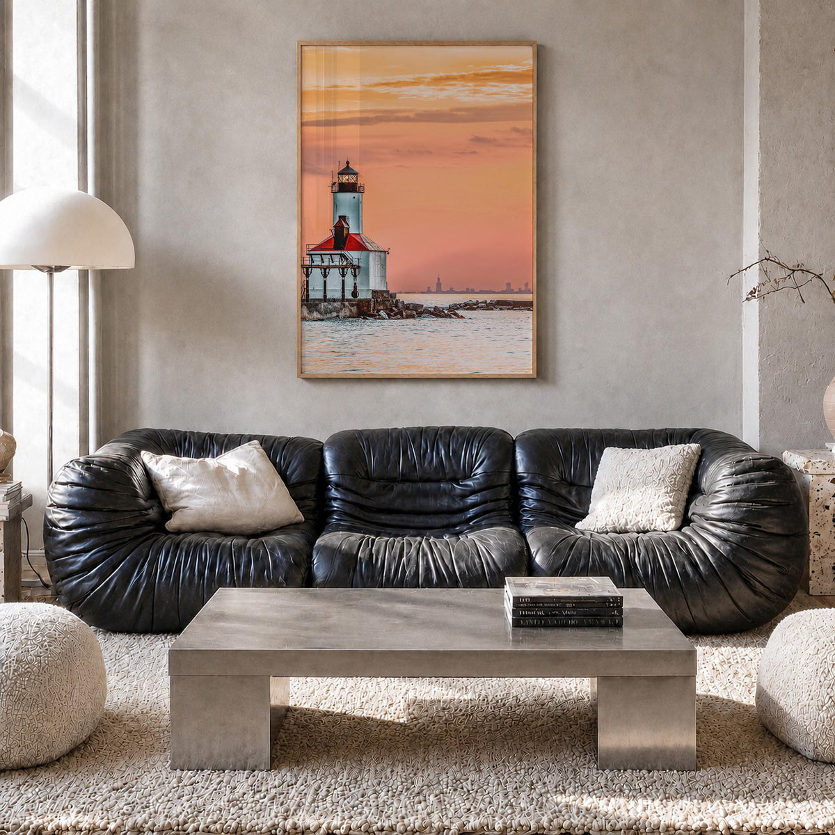 Lake Michigan no. 3 colorful photo poster of United States – vertical wall art in natural wood frame, hanging on wall