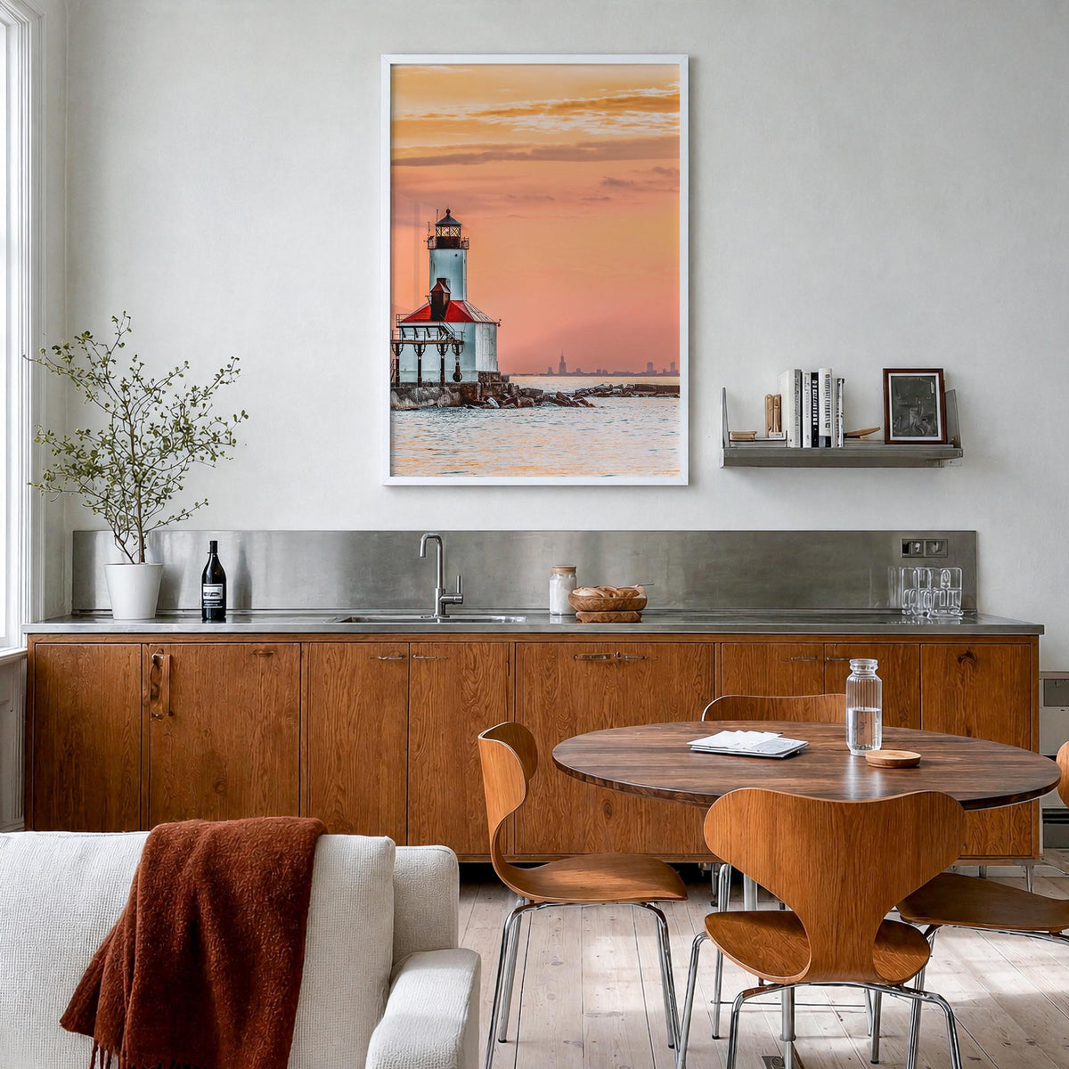 Lake Michigan no. 3 colorful photo poster of United States – vertical wall art in white wood frame, hanging on wall
