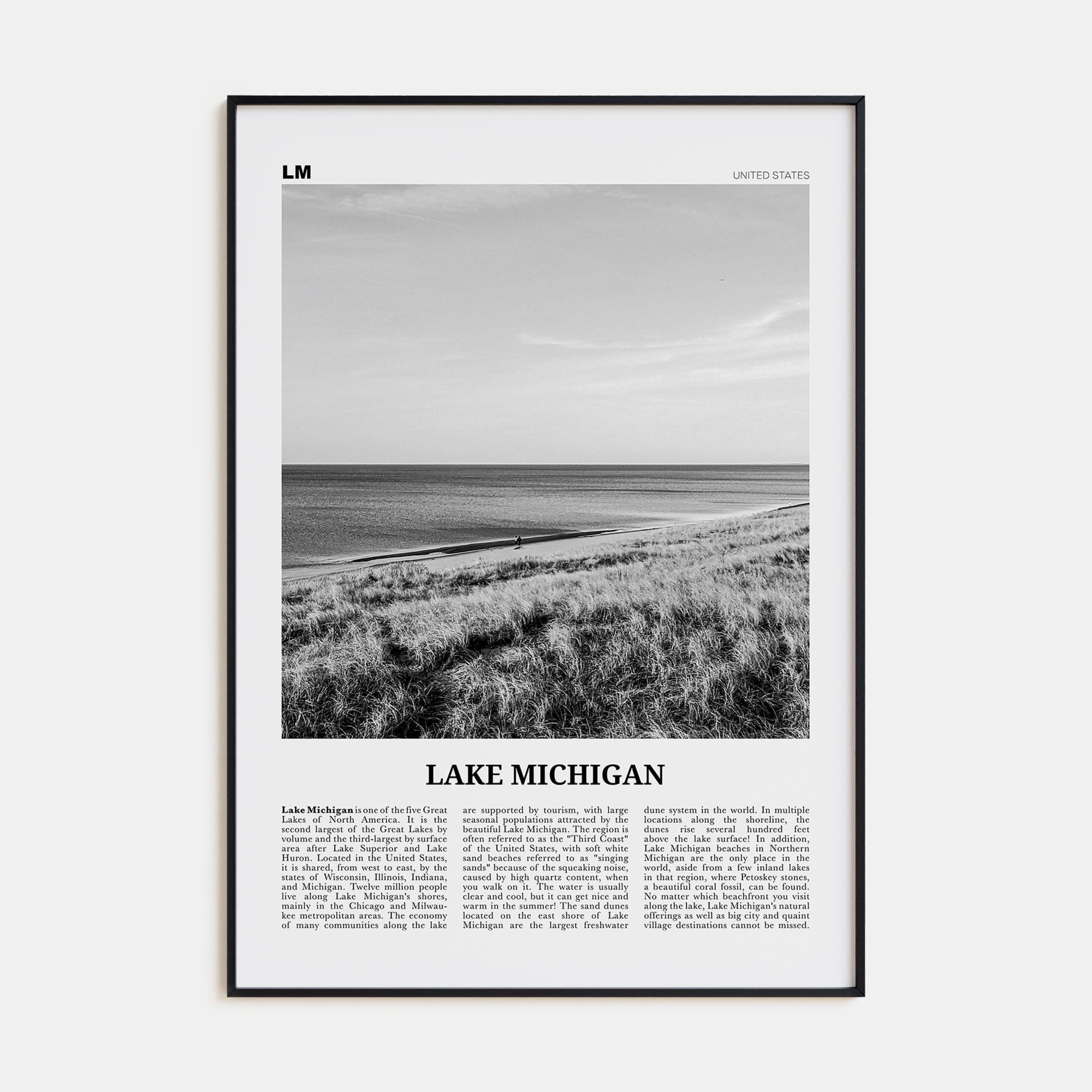 Lake Michigan Poster None / 8x12 in Nbourhood Travel B&W Poster