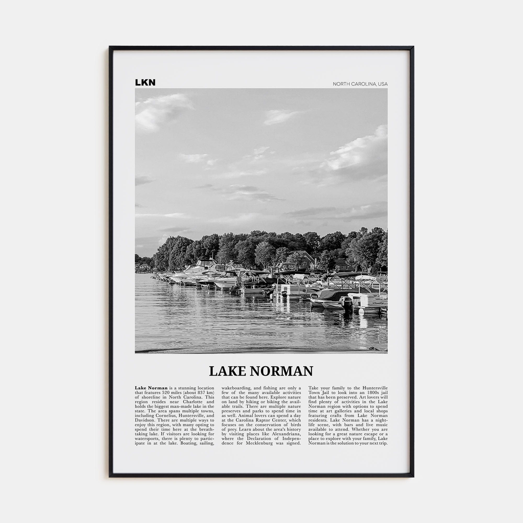 Lake Norman Poster None / 8x12 in Nbourhood Travel B&W Poster