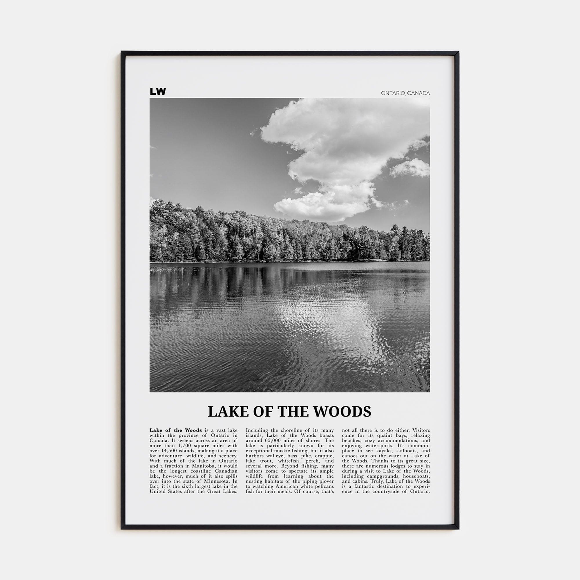 Lake of the Woods Poster None / 8x12 in Nbourhood Travel B&W Poster