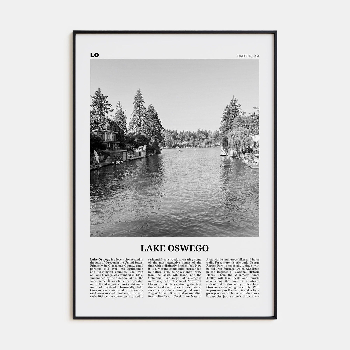 Lake Oswego Poster None / 8x12 in Nbourhood Travel B&W Poster