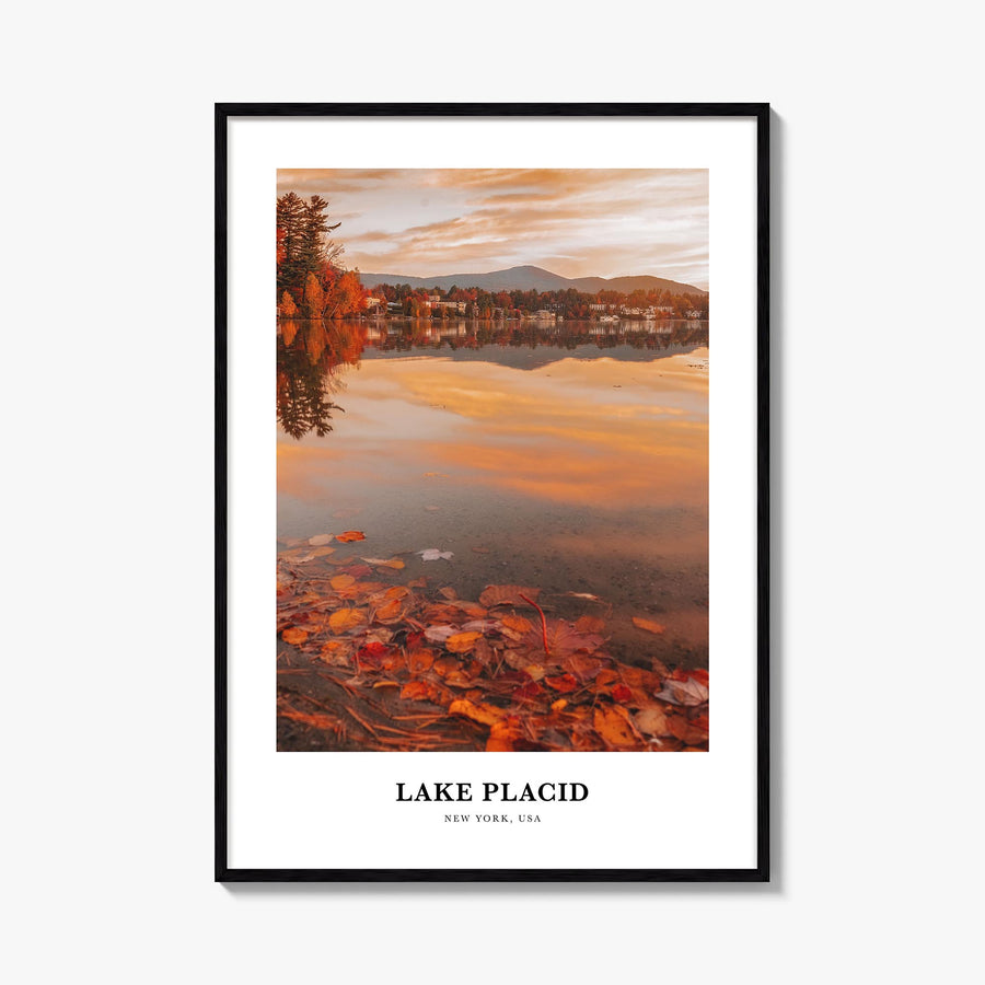 Lake Placid colorful classic poster of New York, USA – vertical wall art, unframed print shown in interior mockup