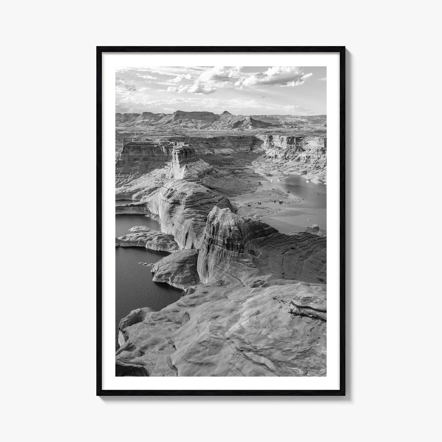Lake Powell black & white photo poster of Arizona & Utah, USA – vertical wall art, unframed print shown in interior mockup