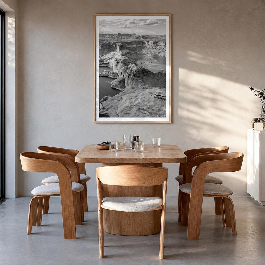 Lake Powell black & white photo poster of Arizona & Utah, USA – vertical wall art in natural wood frame with white border, ha