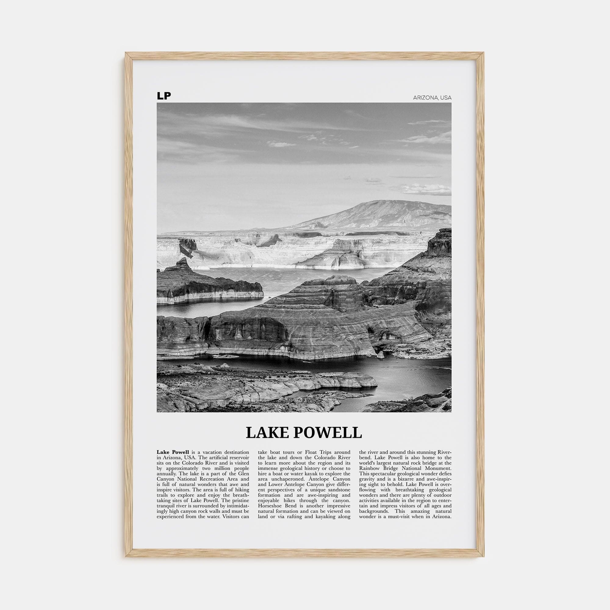 Lake Powell Poster Natural Wood / 8x12 in Nbourhood Travel B&W Poster