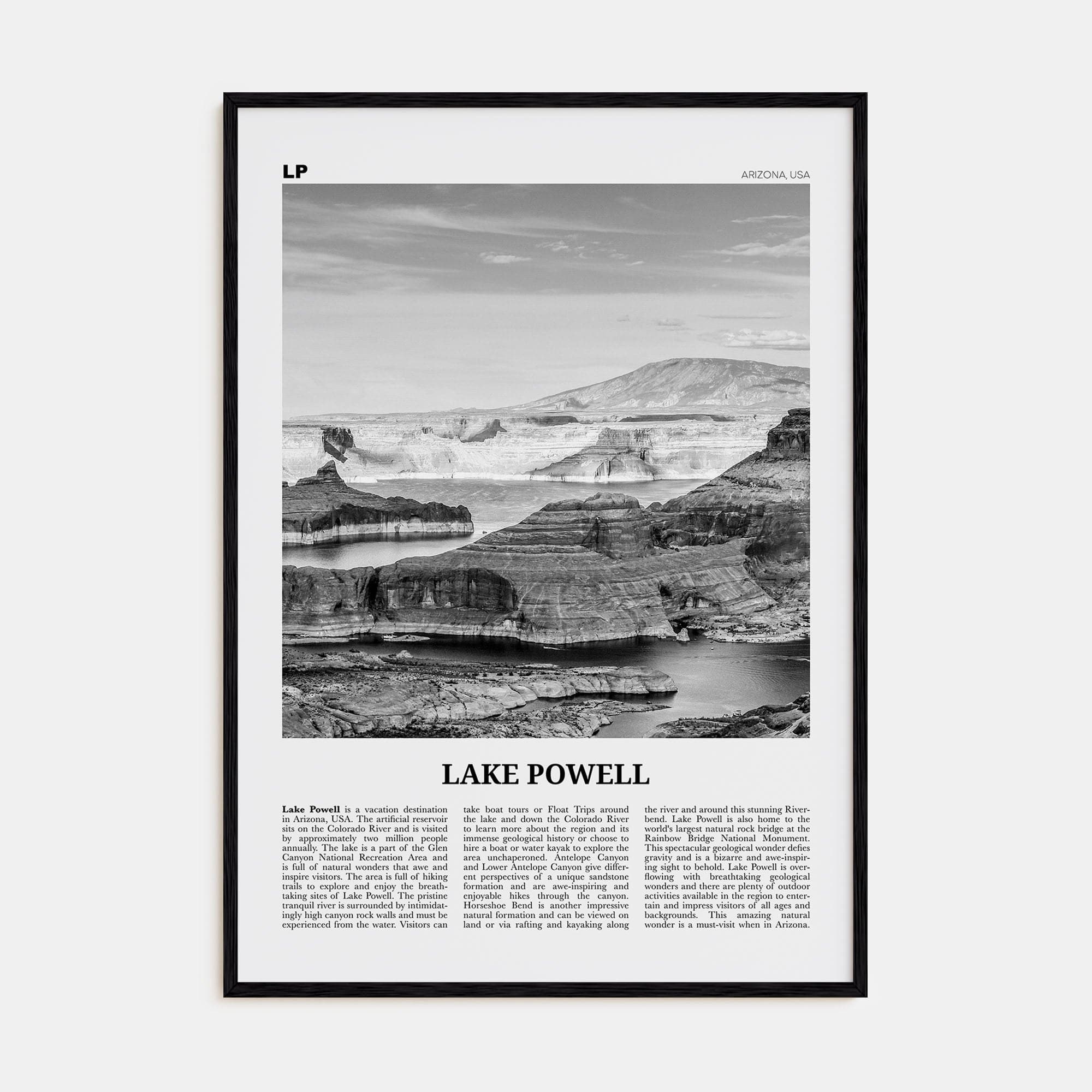 Lake Powell Poster Black Wood / 8x12 in Nbourhood Travel B&W Poster