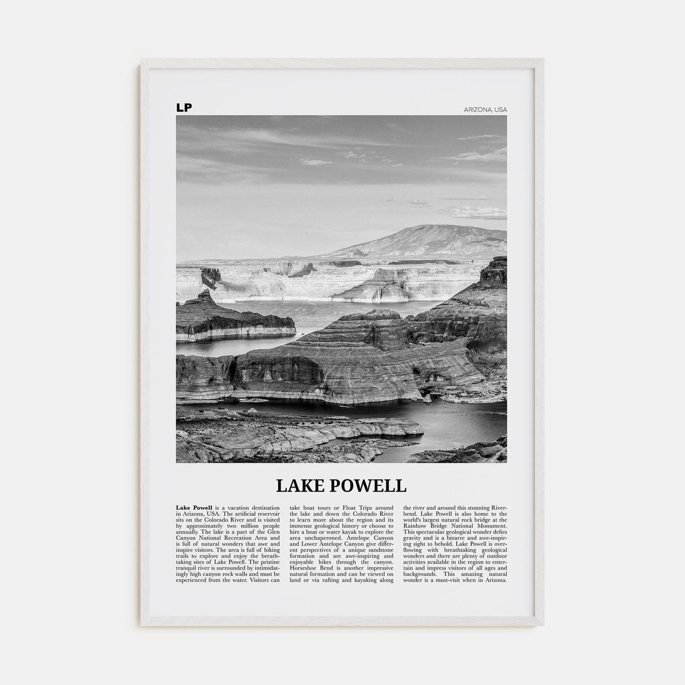 Lake Powell Poster White Wood / 8x12 in Nbourhood Travel B&W Poster