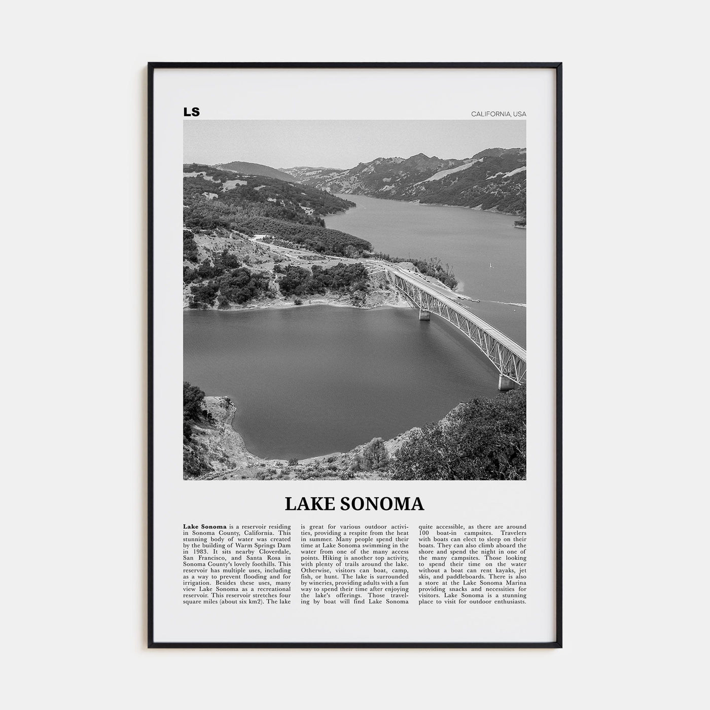 Lake Sonoma Poster None / 8x12 in Nbourhood Travel B&W Poster