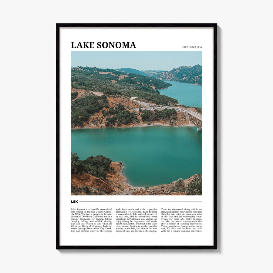 Lake Sonoma Travel Poster, framed poster mockup