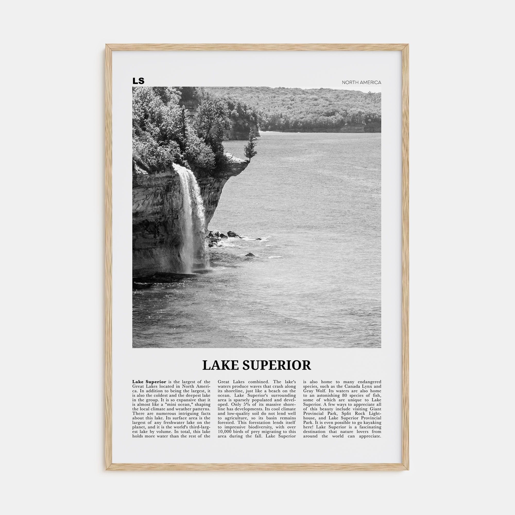 Lake Superior Poster Natural Wood / 8x12 in Nbourhood Travel B&W Poster