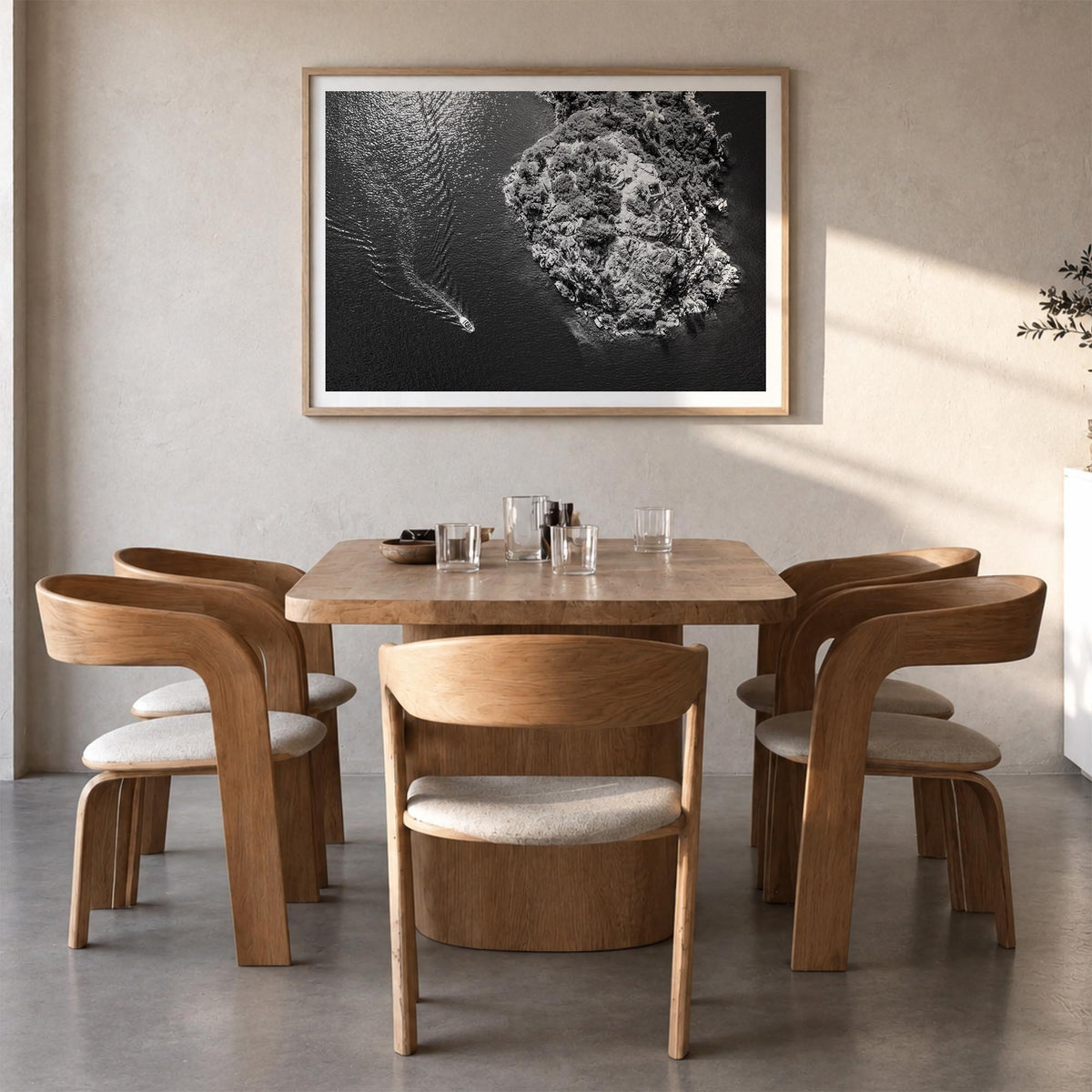 Lake Tahoe black & white photo poster of California & Nevada, USA – horizontal wall art in natural wood frame with white bord