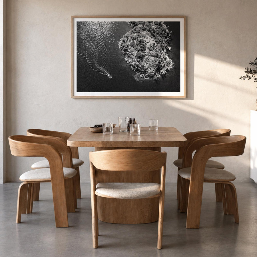 Lake Tahoe black & white photo poster of California & Nevada, USA – horizontal wall art in natural wood frame with white bord