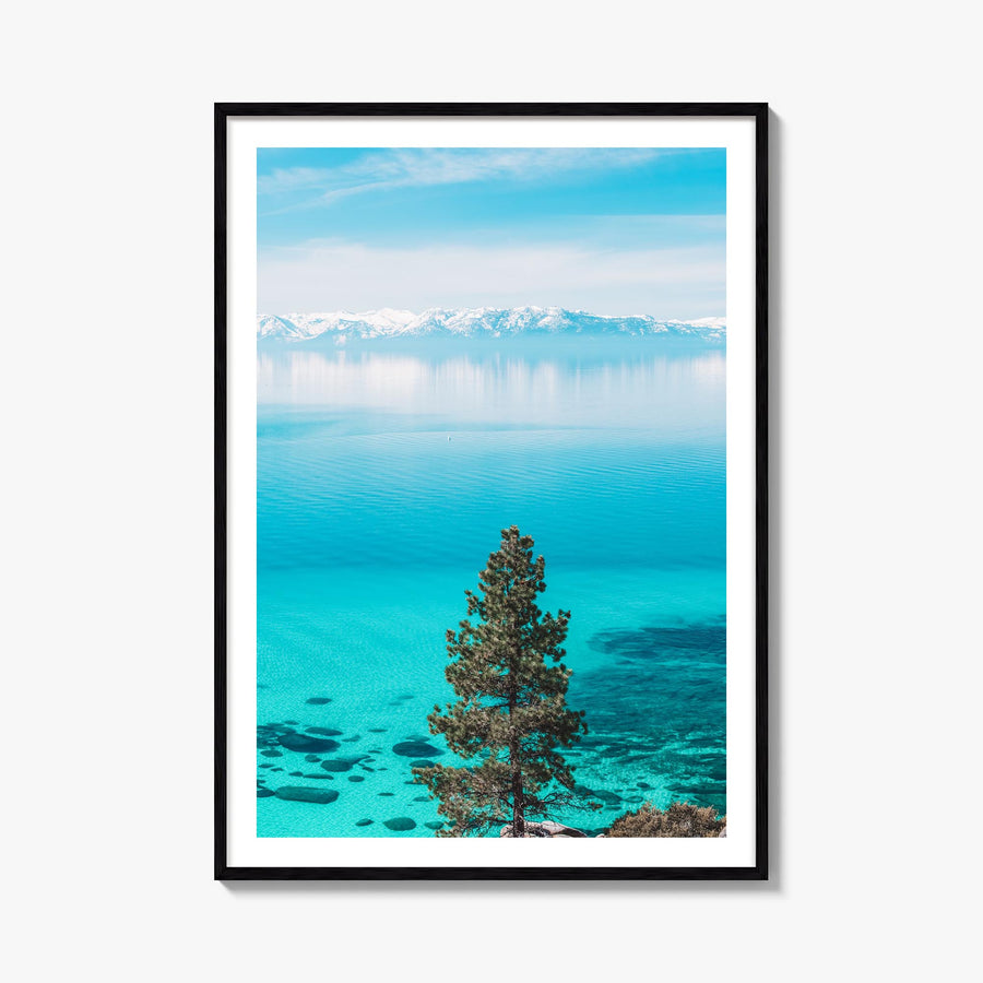 Lake Tahoe no. 1 colorful photo poster of California & Nevada, USA – vertical wall art, unframed print shown in interior mock