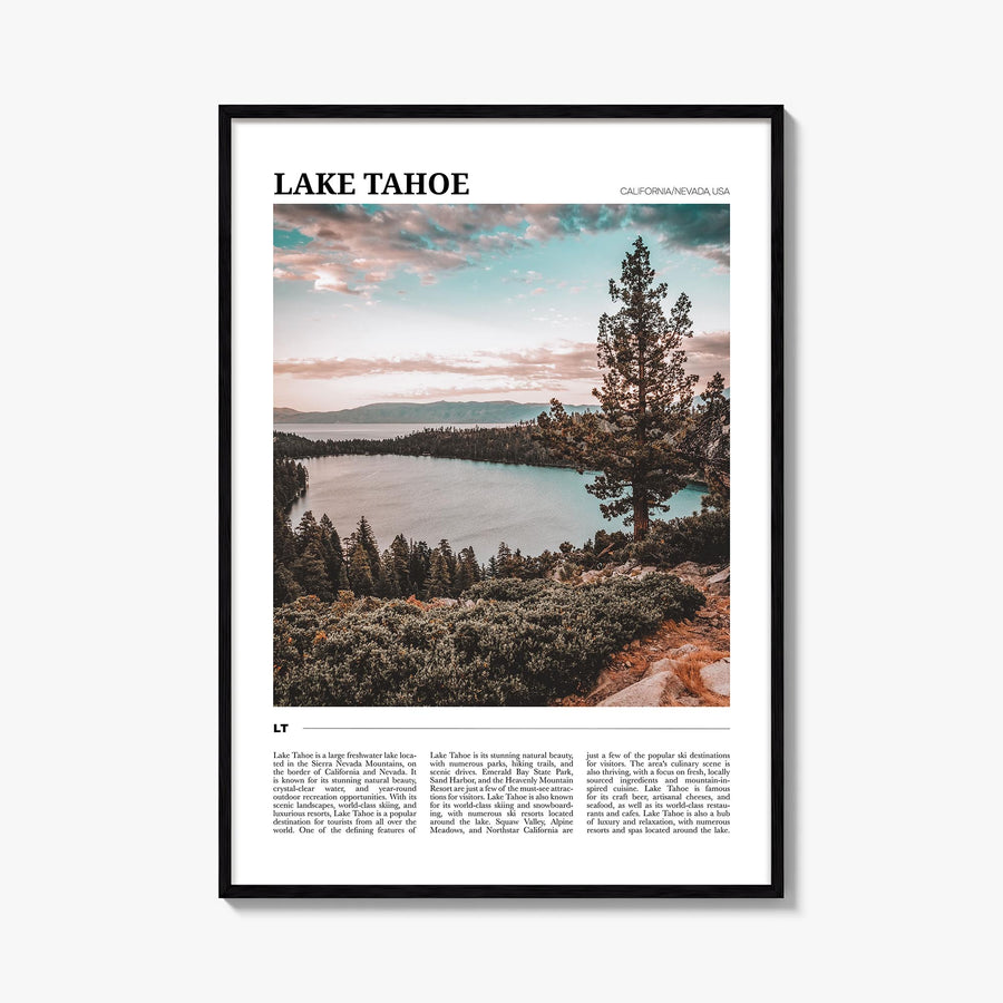 Lake Tahoe no. 1 colorful travel poster of California & Nevada, USA – vertical wall art, unframed print shown in interior moc