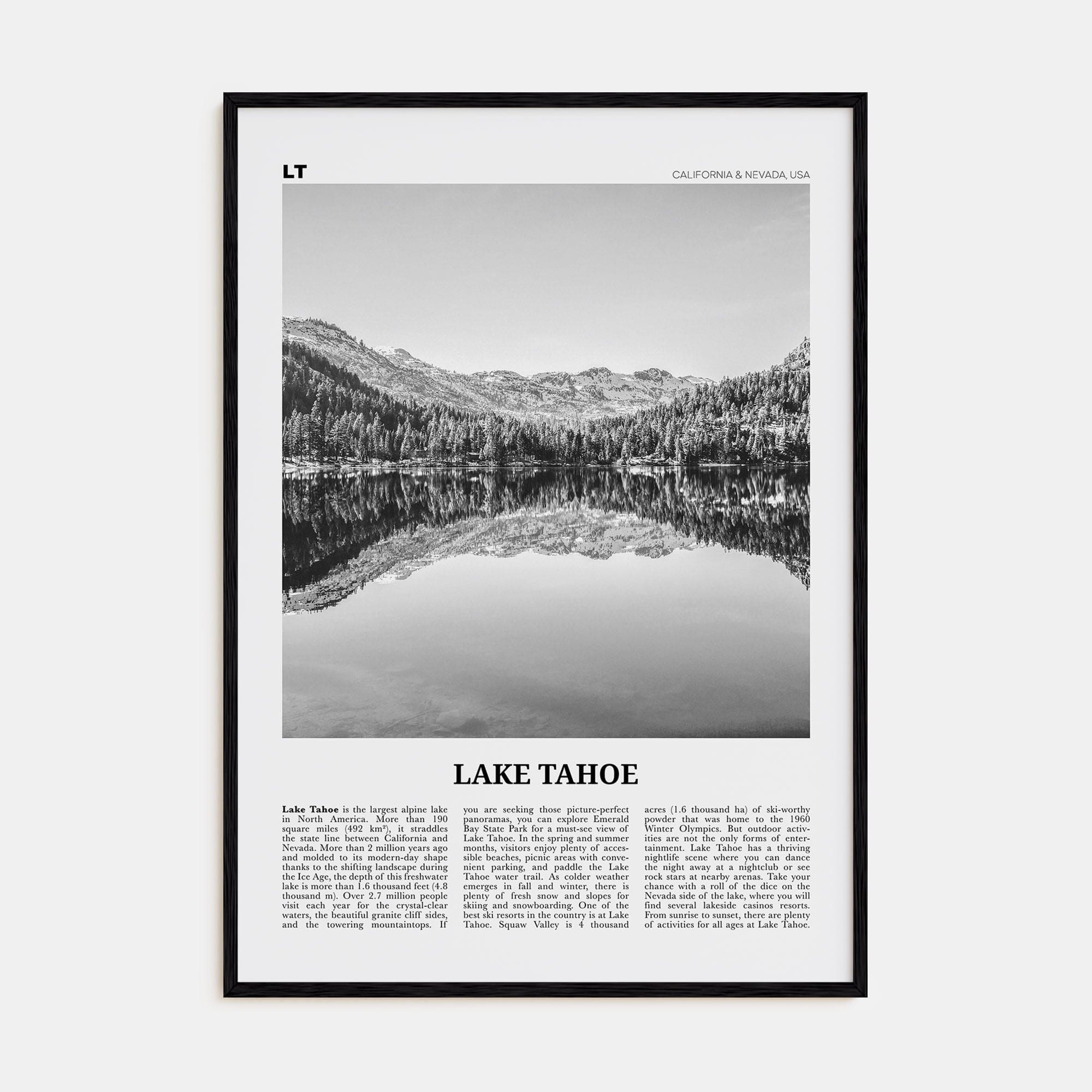 Lake Tahoe No 1 Poster Black Wood / 8x12 in Nbourhood Travel B&W Poster