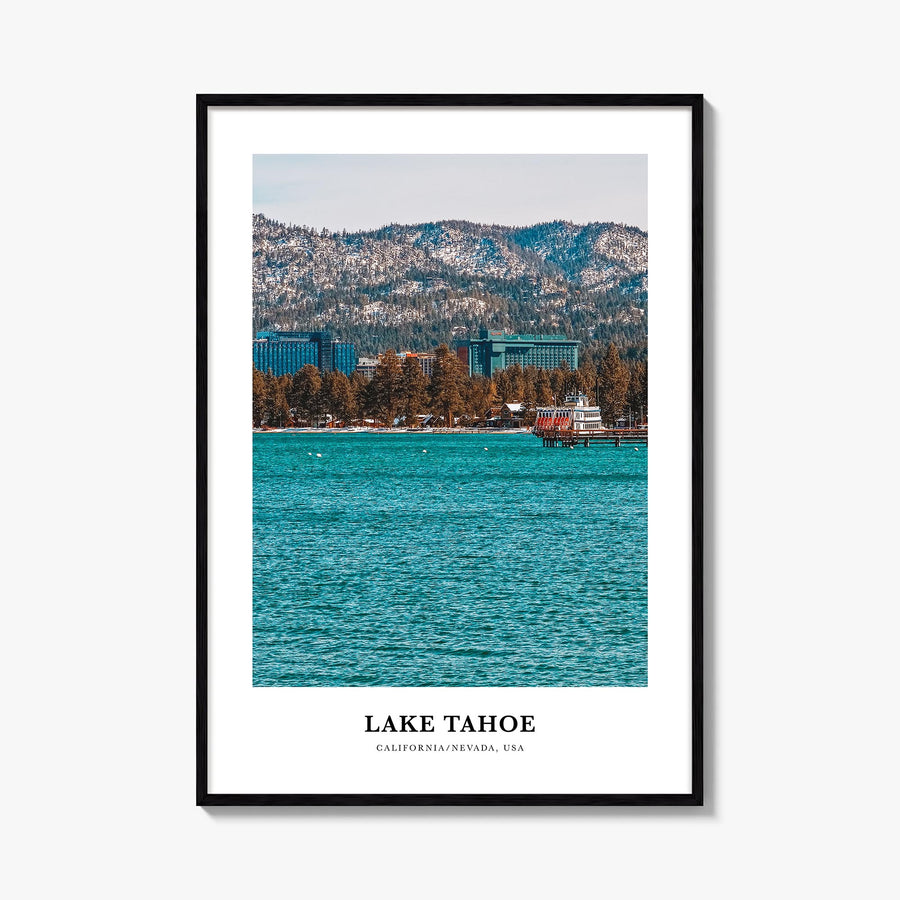 Lake Tahoe no. 2 colorful classic poster of California & Nevada, USA – vertical wall art, unframed print shown in interior mo