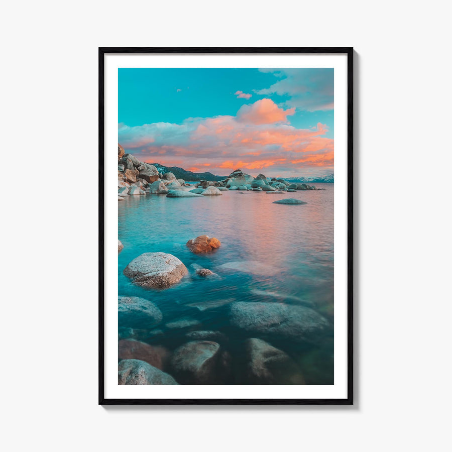 Lake Tahoe no. 2 colorful photo poster of California & Nevada, USA – vertical wall art, unframed print shown in interior mock