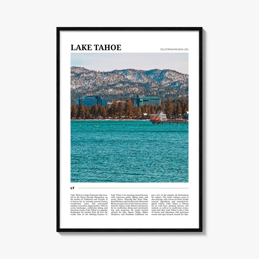 Lake Tahoe no. 2 colorful travel poster of California & Nevada, USA – vertical wall art, unframed print shown in interior moc