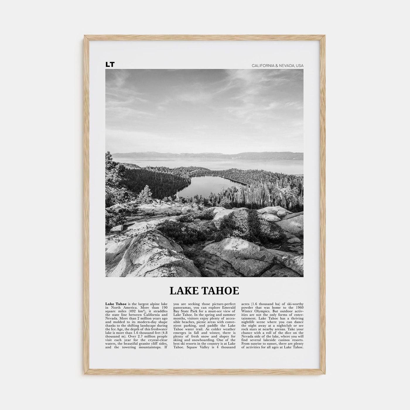 Lake Tahoe No 2 Poster Natural Wood / 8x12 in Nbourhood Travel B&W Poster