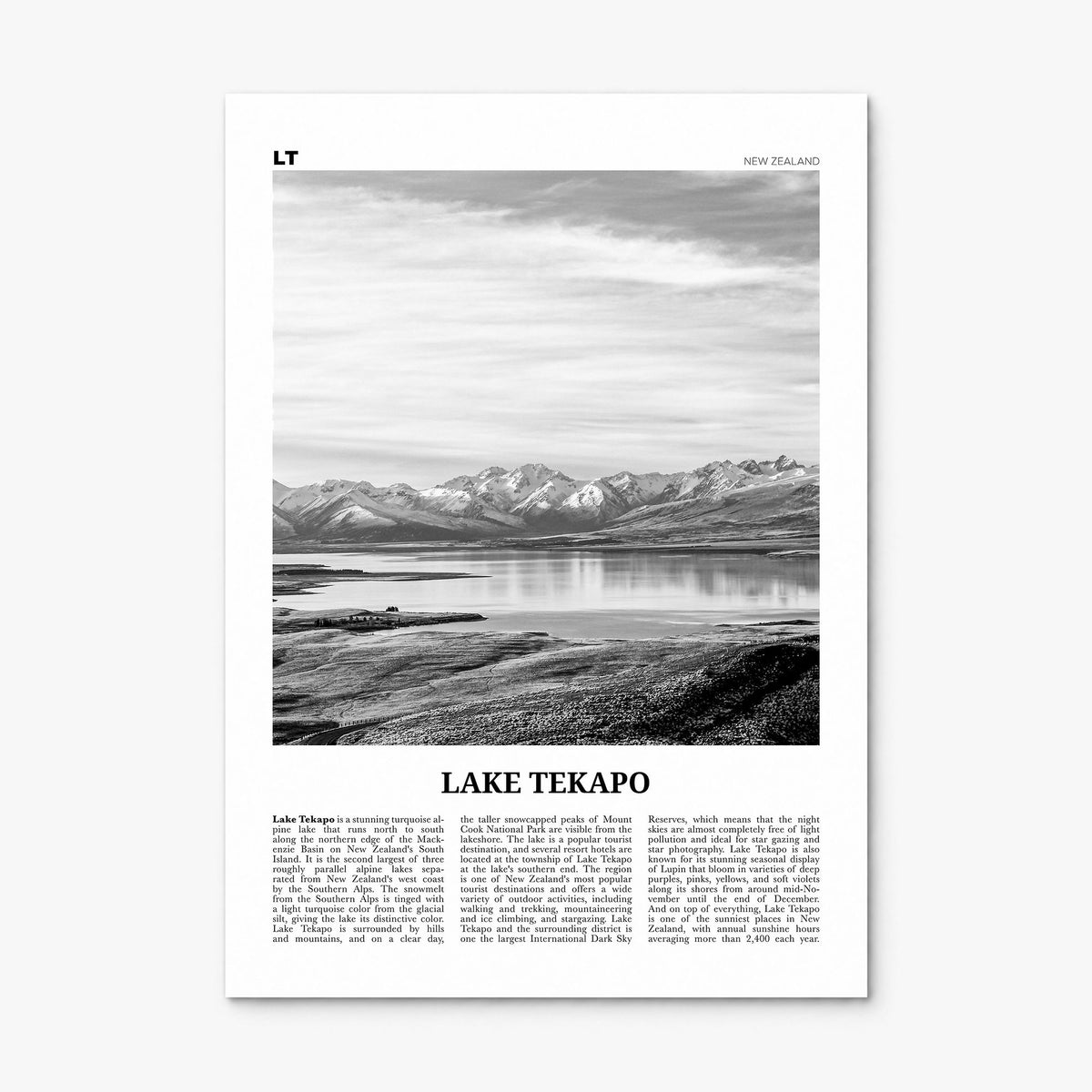 Lake Tekapo Newspaper Poster, print only (unframed)