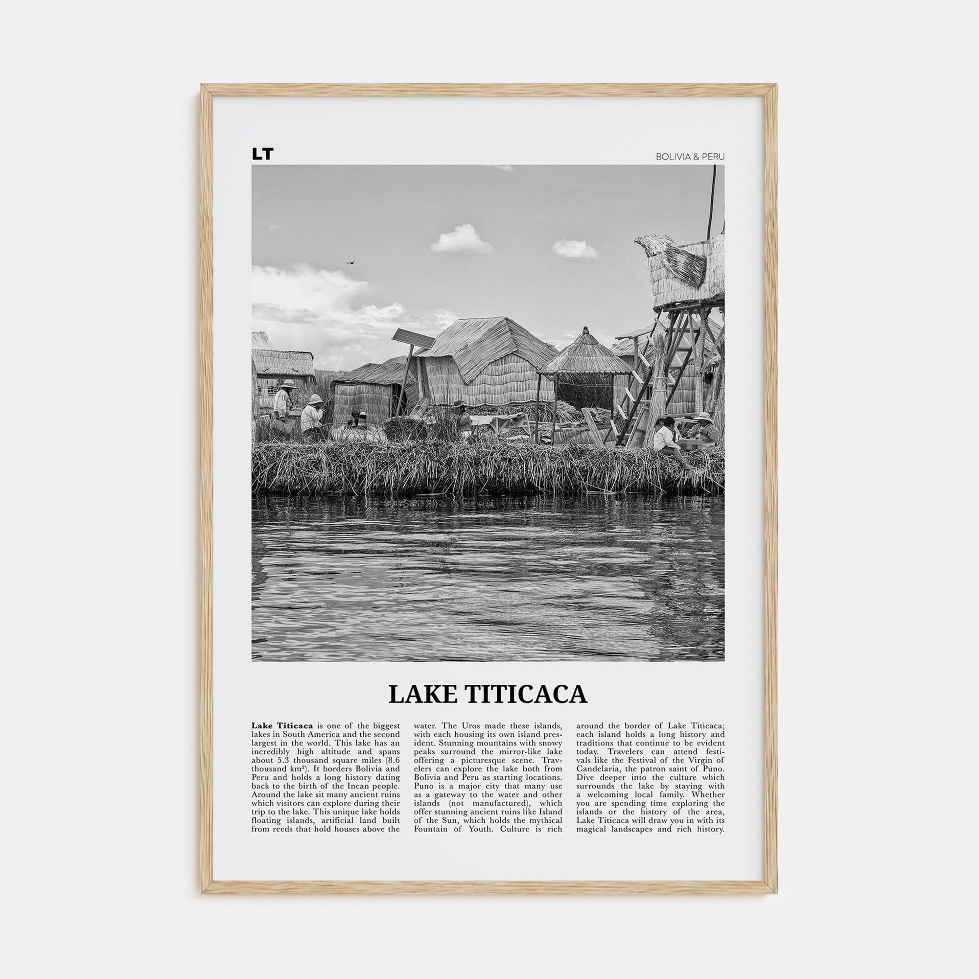 Lake Titicaca Poster Natural Wood / 8x12 in Nbourhood Travel B&W Poster