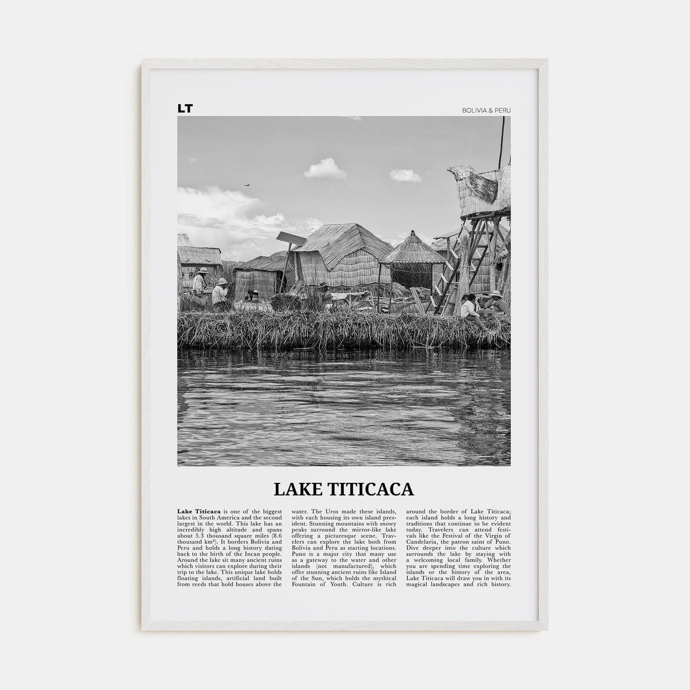 Lake Titicaca Poster White Wood / 8x12 in Nbourhood Travel B&W Poster