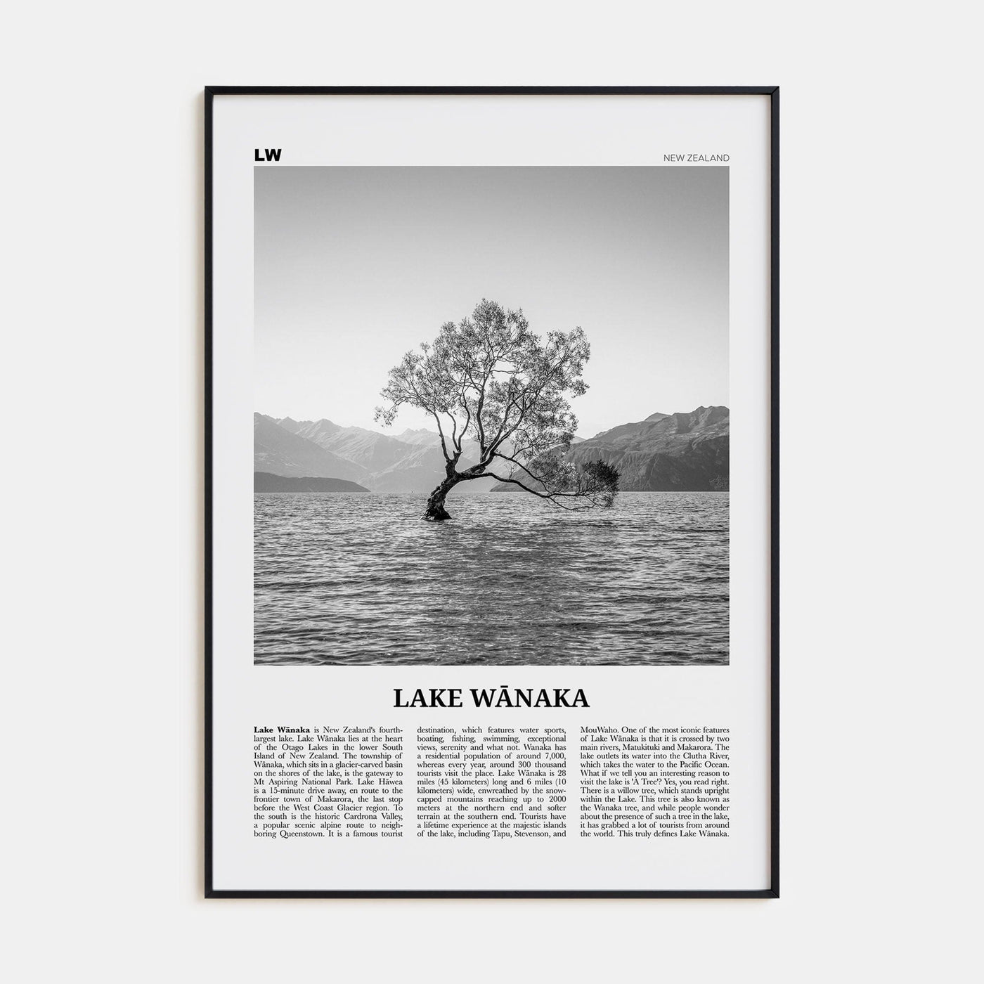 Lake Wānaka Poster None / 8x12 in Nbourhood Travel B&W Poster