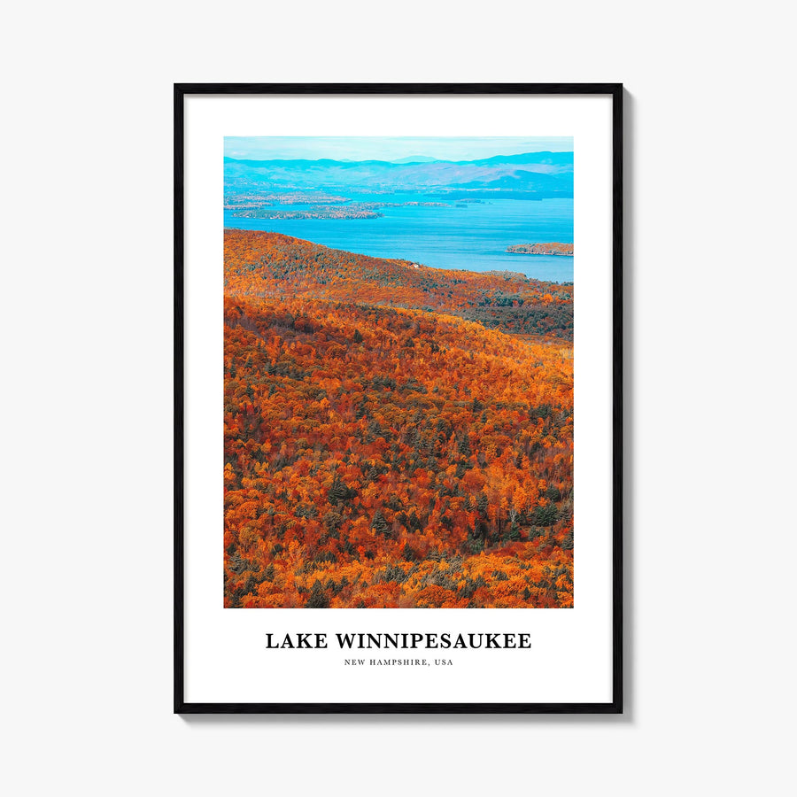 Lake Winnipesaukee colorful classic poster of New Hampshire, USA – vertical wall art, unframed print shown in interior mockup