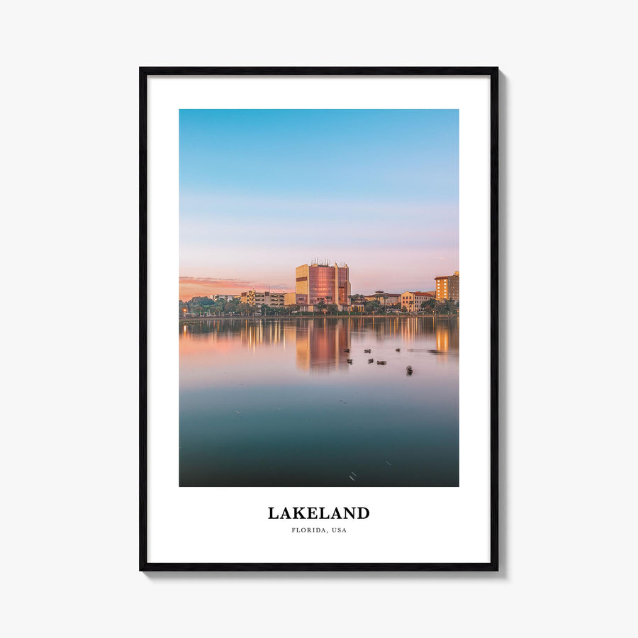 Lakeland colorful classic poster of Florida, USA – vertical wall art, unframed print shown in interior mockup