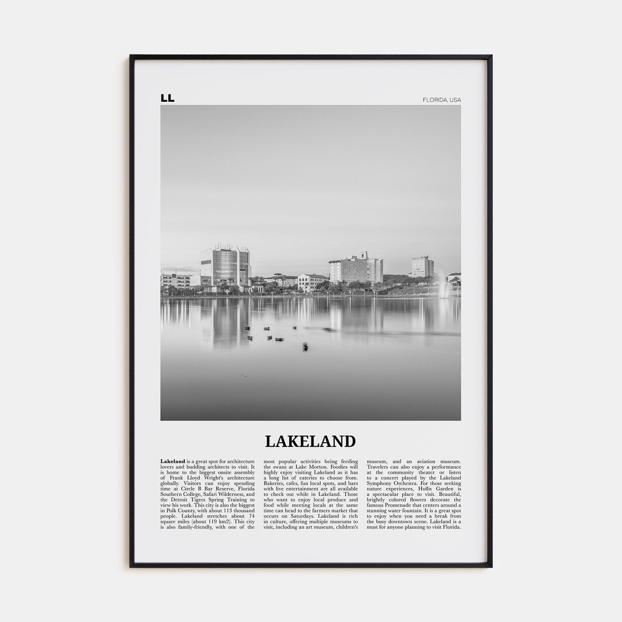 Lakeland Poster None / 8x12 in Nbourhood Travel B&W Poster