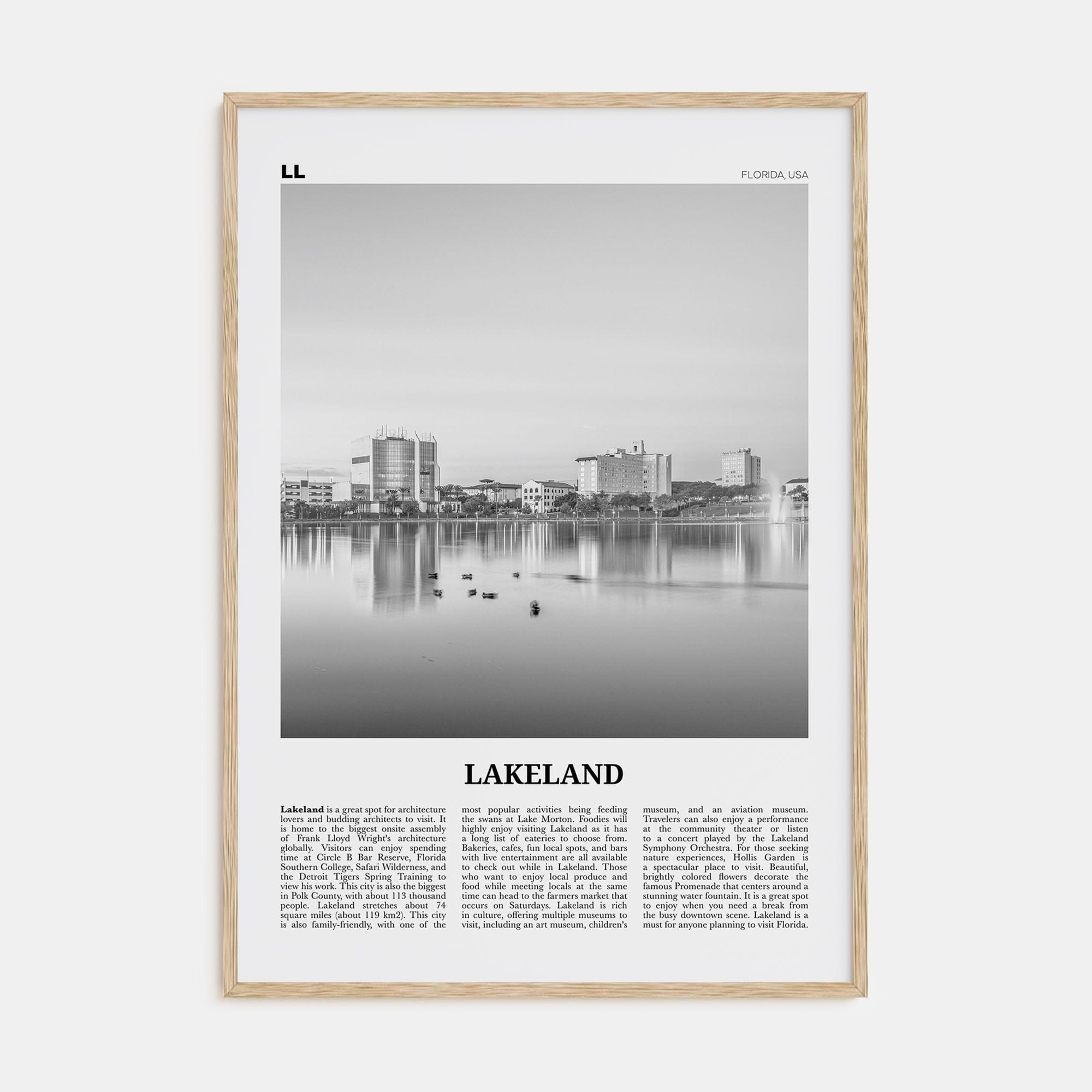 Lakeland Poster Natural Wood / 8x12 in Nbourhood Travel B&W Poster