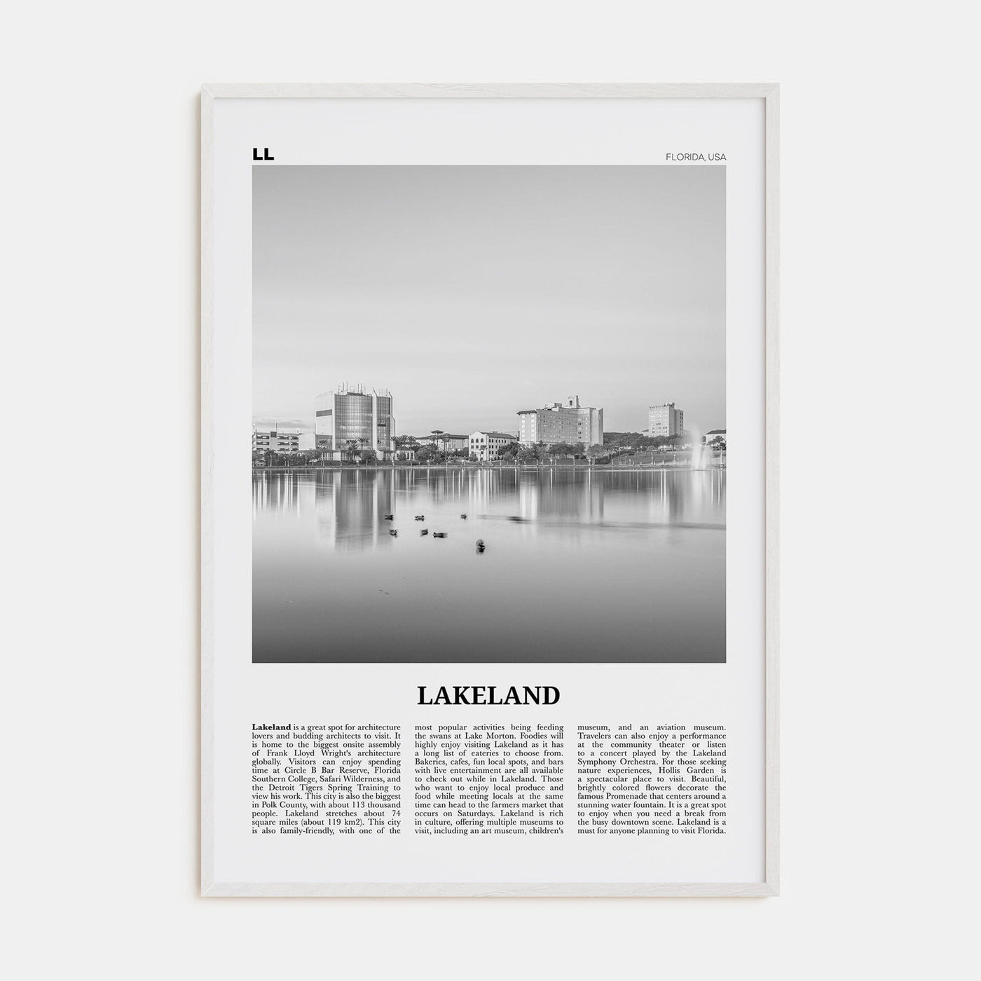 Lakeland Poster White Wood / 8x12 in Nbourhood Travel B&W Poster