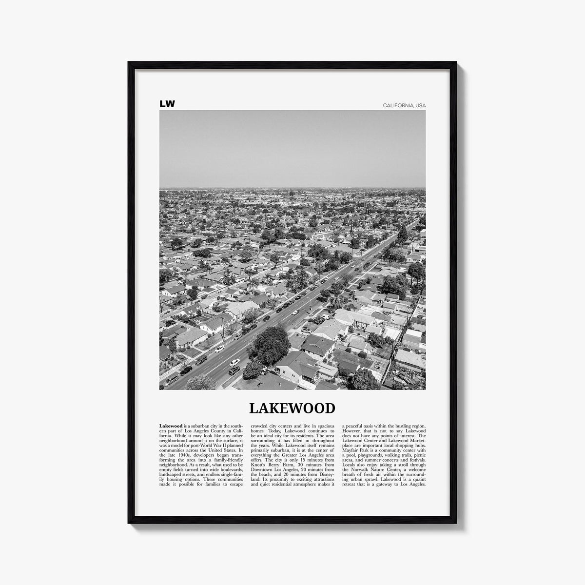 Lakewood black & white newspaper poster of Colorado, USA – vertical wall art, unframed print shown in interior mockup