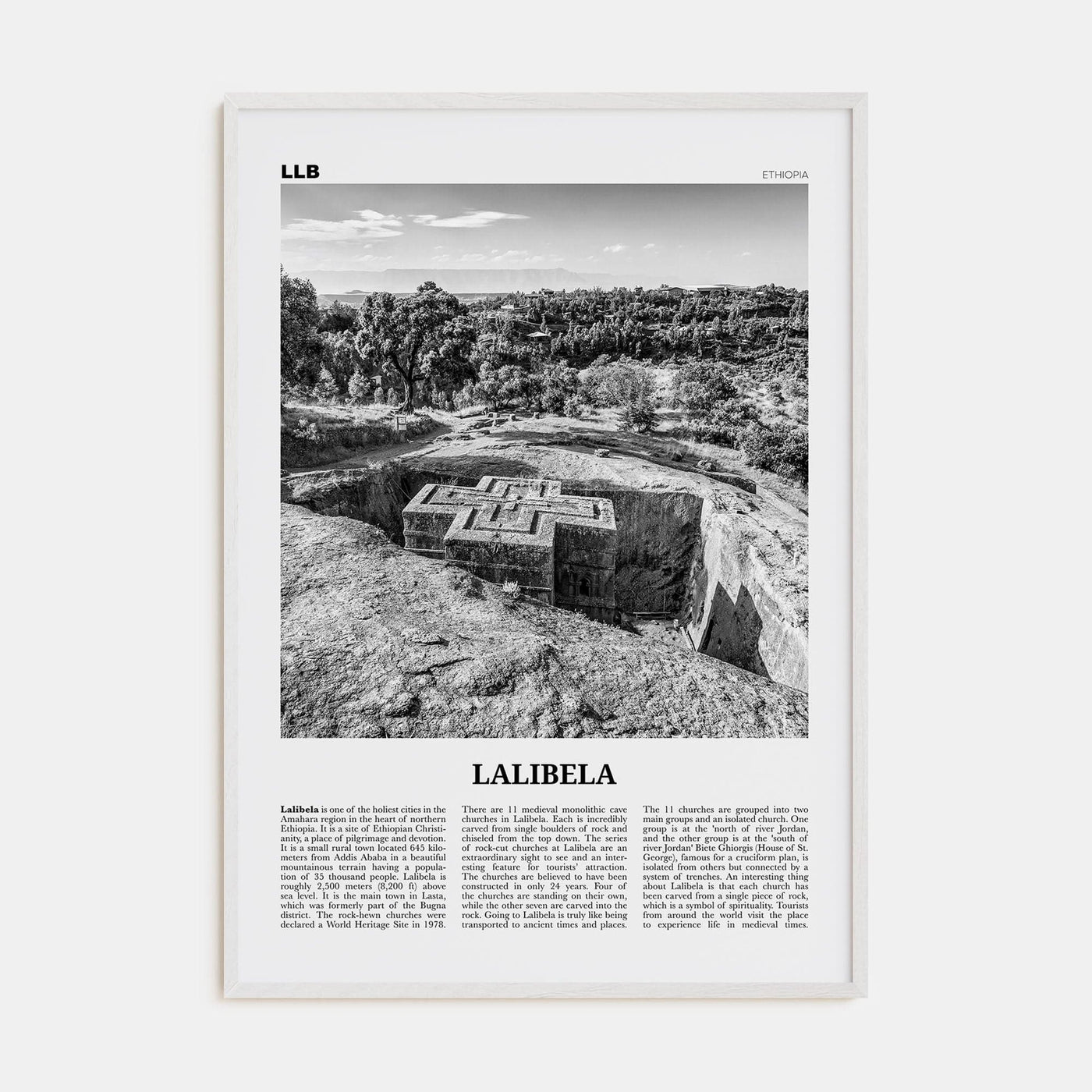 Lalibela Poster White Wood / 8x12 in Nbourhood Travel B&W Poster