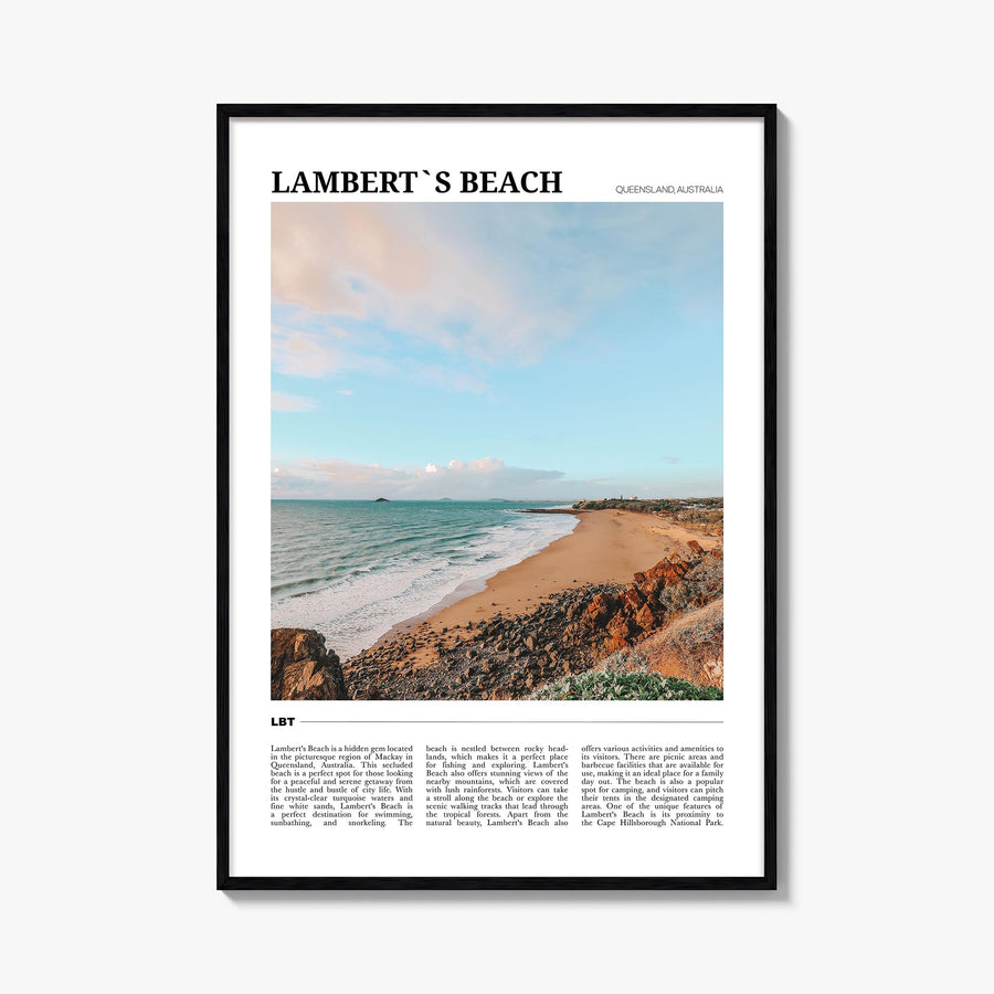 Lamberts Beach colorful travel poster of Australia – vertical wall art, unframed print shown in interior mockup