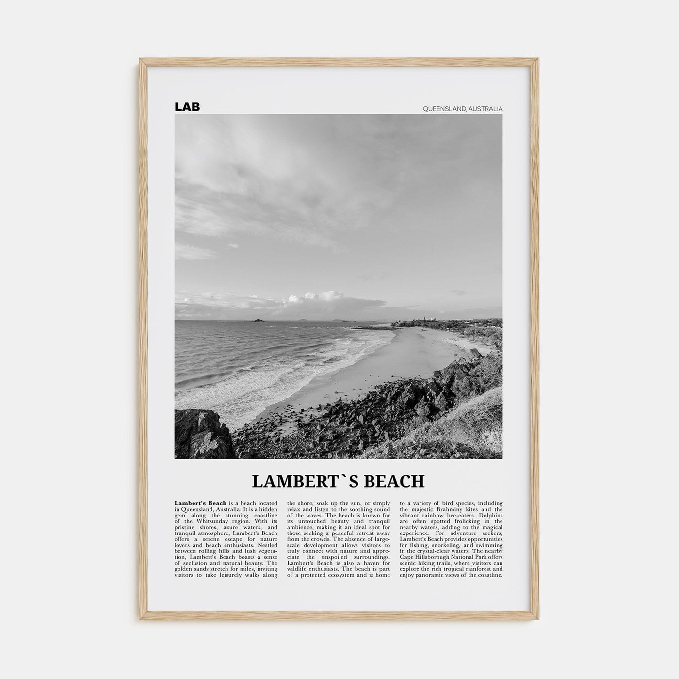 Lamberts Beach Poster Natural Wood / 8x12 in Nbourhood Travel B&W Poster