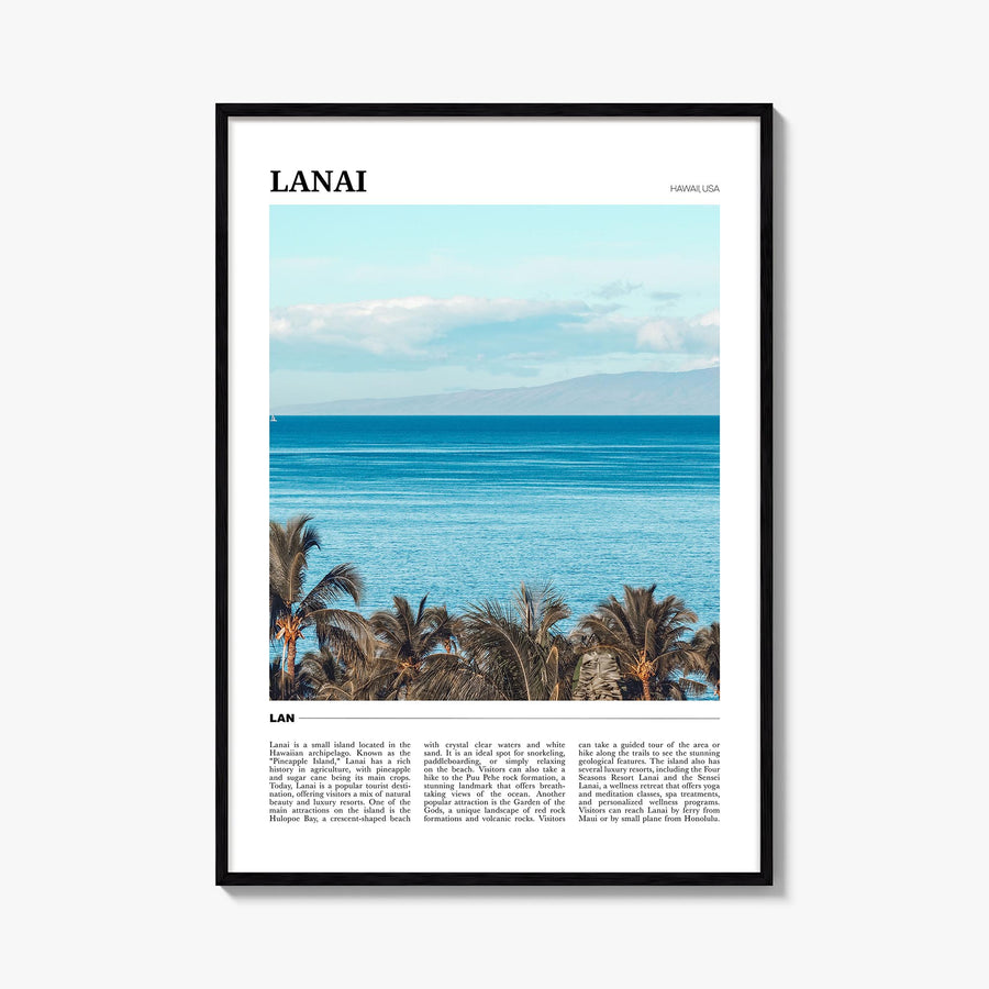 Lanai colorful travel poster of Hawaii, USA – vertical wall art, unframed print shown in interior mockup