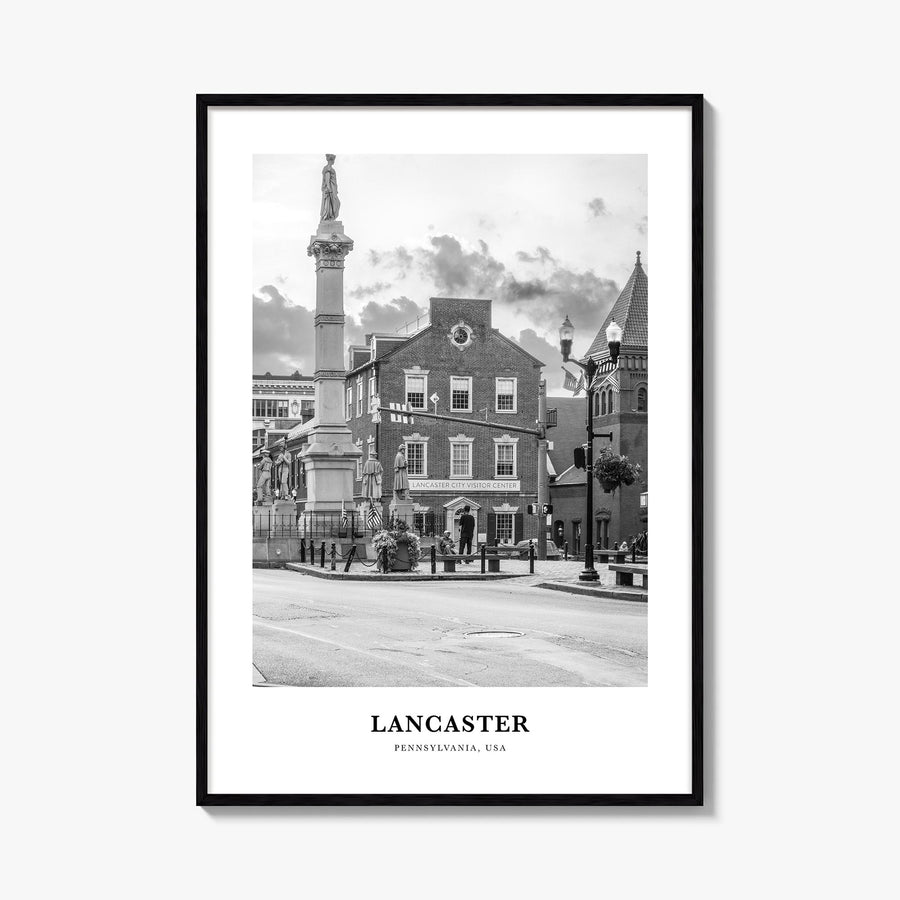 Lancaster, Pennsylvania black & white classic poster of Pennsylvania, USA – vertical wall art, unframed print shown in interi
