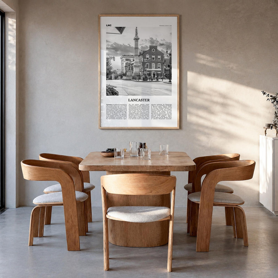 Lancaster, Pennsylvania black & white newspaper poster of Pennsylvania, USA – vertical wall art in natural wood frame, hangin