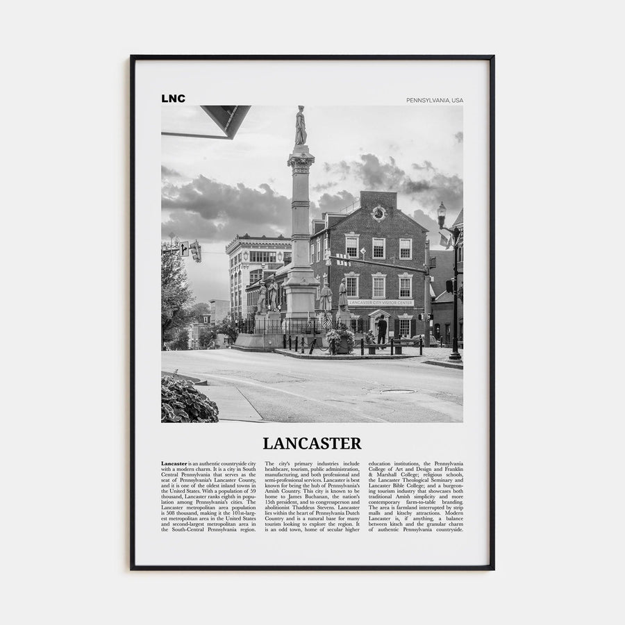 Lancaster, Pennsylvania Poster None / 8x12 in Nbourhood Travel B&W Poster