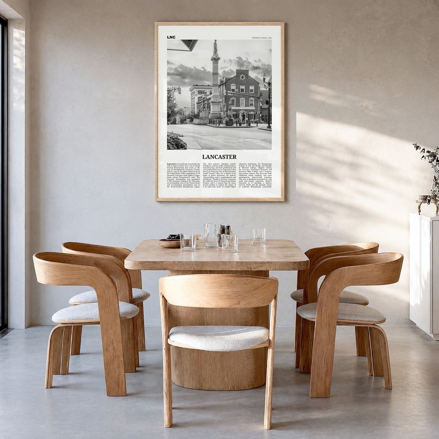 Lancaster, Pennsylvania Newspaper Poster in a natural wood frame, hanging in a dining room