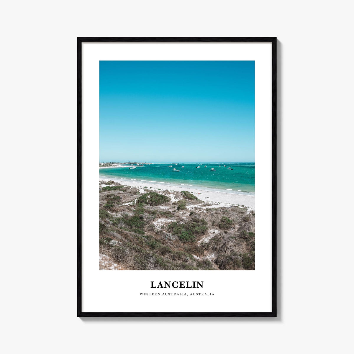 Lancelin colorful classic poster of Australia – vertical wall art, unframed print shown in interior mockup