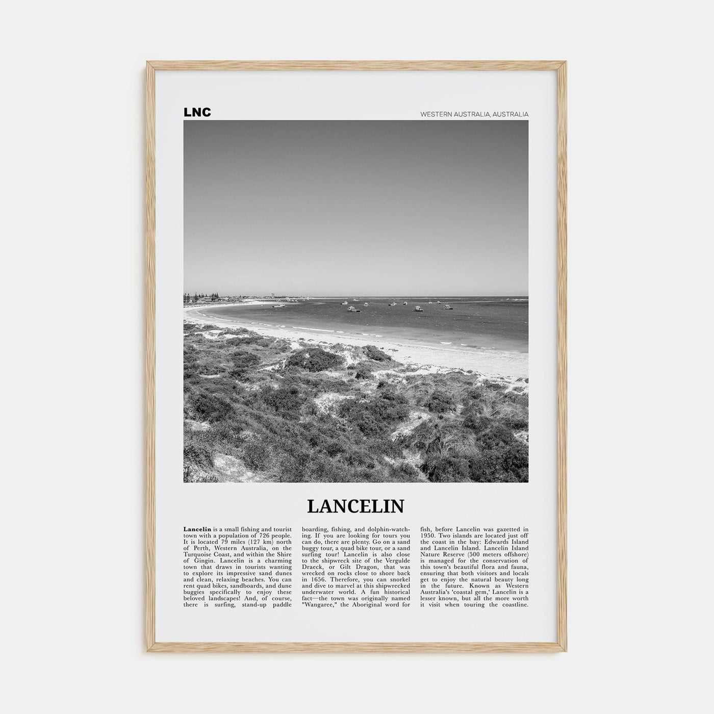 Lancelin Poster Natural Wood / 8x12 in Nbourhood Travel B&W Poster