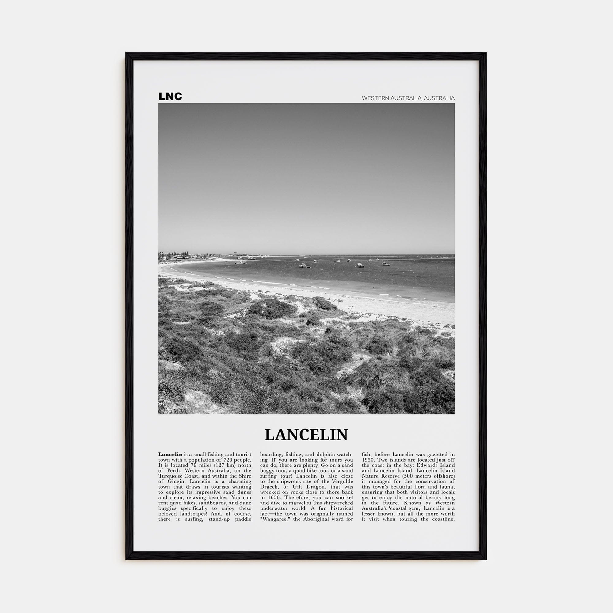 Lancelin Poster Black Wood / 8x12 in Nbourhood Travel B&W Poster