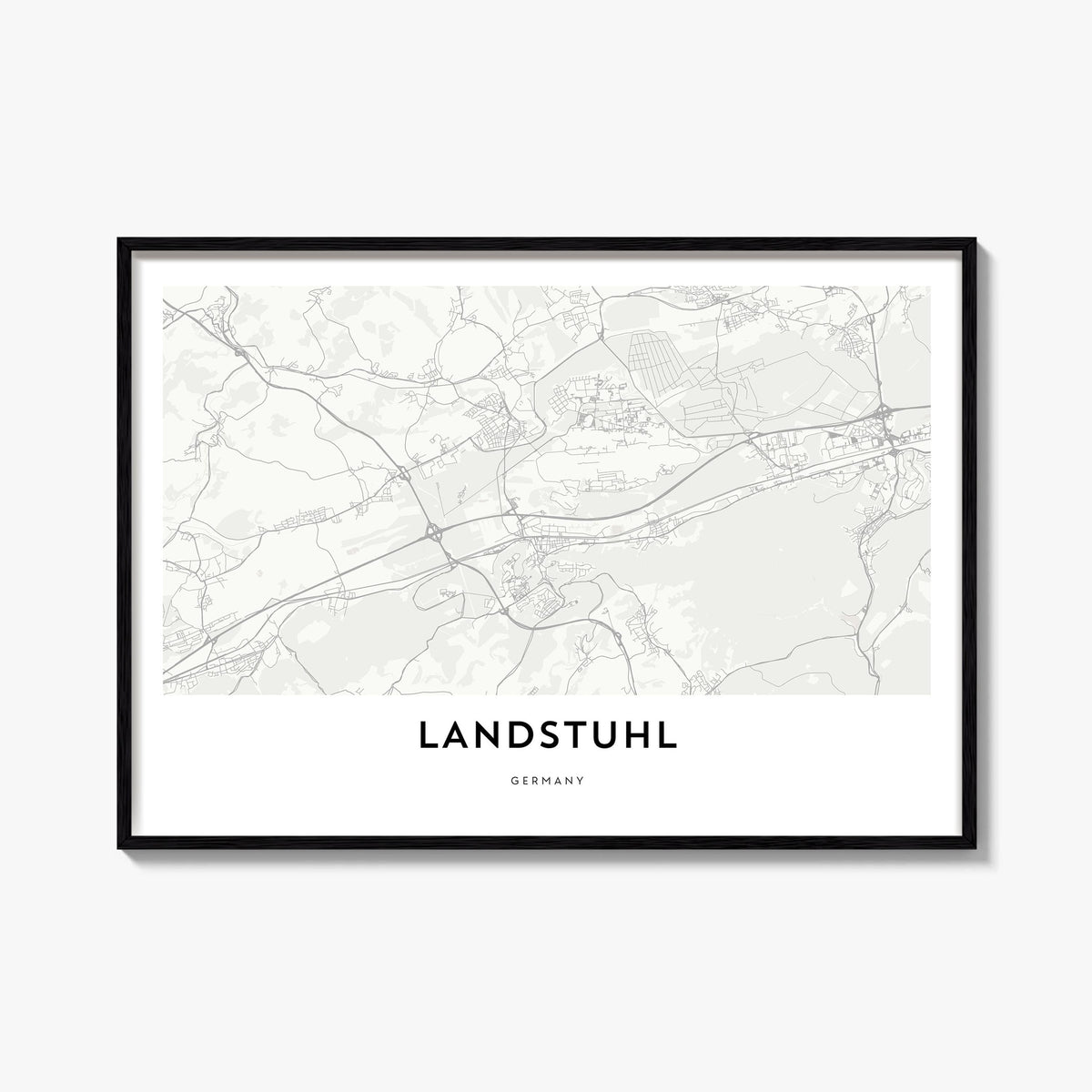 Landstuhl black & white map poster of Germany – horizontal wall art, unframed print shown in interior mockup