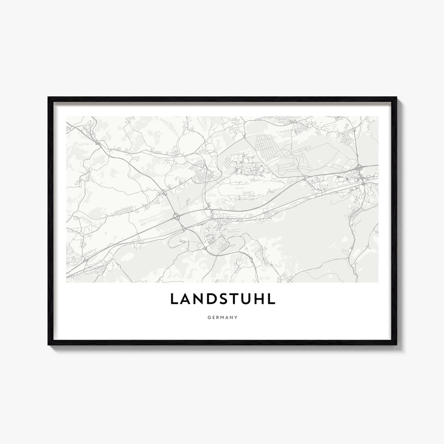 Landstuhl black & white map poster of Germany – horizontal wall art, unframed print shown in interior mockup