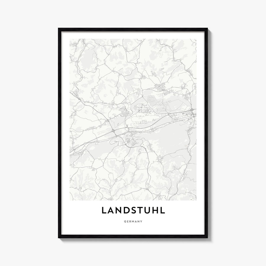 Landstuhl black & white map poster of Germany – vertical wall art, unframed print shown in interior mockup